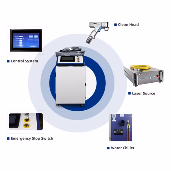 Máquina de limpieza láser de fibra de eliminación de óxido de metal portátil con fuente de láser de 1000W 1500W 2000W para pintura de óxido